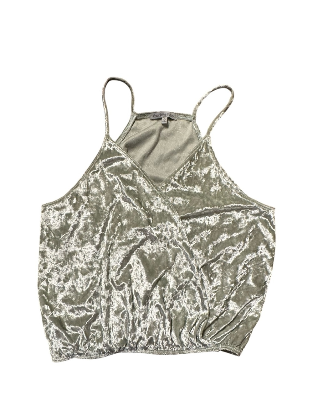 Charlotte Russe Olive Green Crushed Velvet Wrap Crop Top